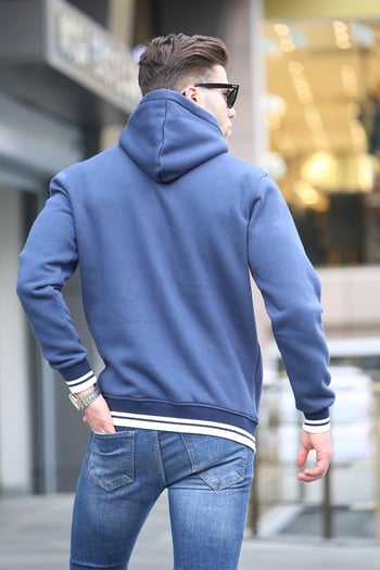 Lacivert Nakışlı Kapüşonlu Sweatshirt 6012
