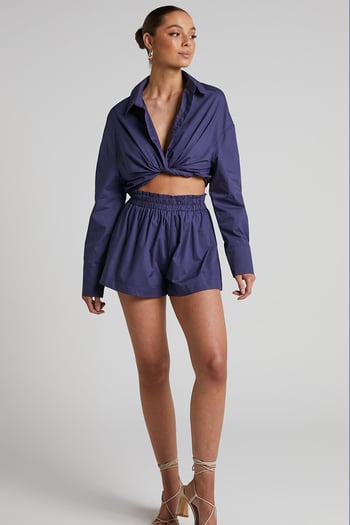 Lacivert Oversize Basic Kadın Gömlek MG1794