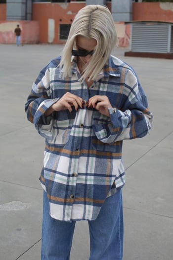 Navy Blue Oversize Plaid Shirt MG1589