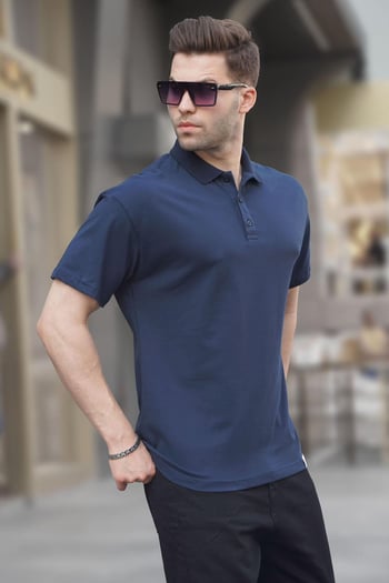Lacivert Polo Yaka Basic Erkek Tişört 6126