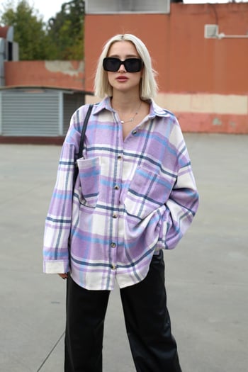Lilac Oversize Plaid Shirt MG1589
