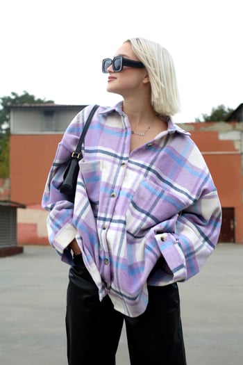 Lilac Oversize Plaid Shirt MG1589