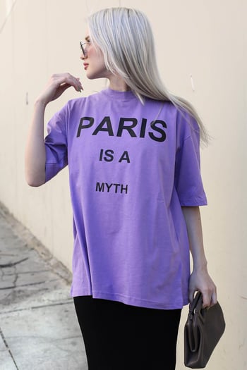 Lila Paris Baskılı Kadın Tişört MG1654