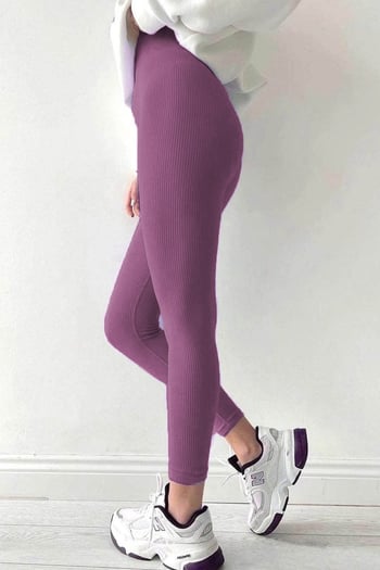 Lila Yüksek Bel Kadın Fitilli Tayt MG1625