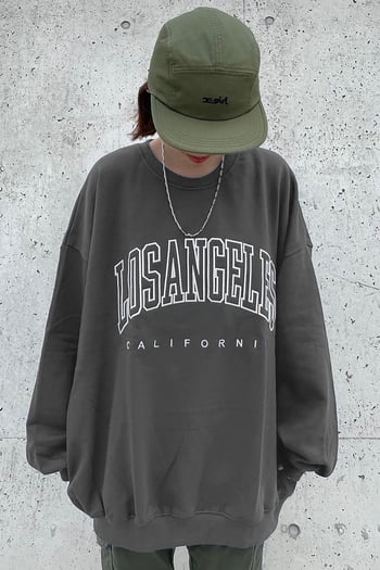 Mad Girls Antrasit Baskılı Oversize Kadın Sweatshirt MG780