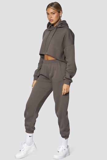 Mad Girls Anthracite Hooded Women Tracksuit Set MG467