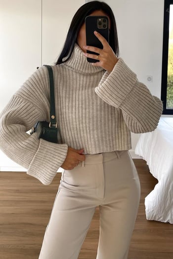 Mad Girls Beige Turtleneck Sweater MG1402