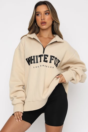 Mad Girls Beige Zip Sweatshirt Mg1246