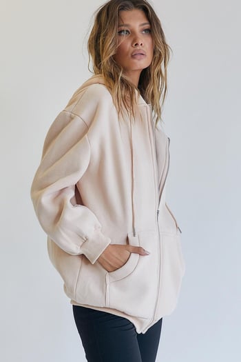 Mad Girls Beige Hoodie Sweatshirt Mg1223