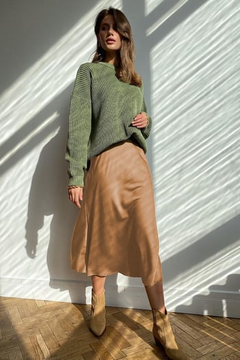 Beige Basic Satin Long Skirt MG1409