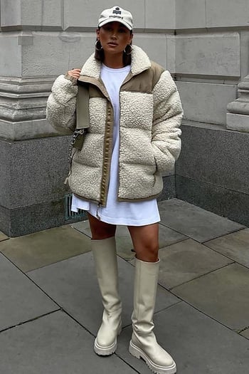Bej Peluş Oversize Mont MG1371