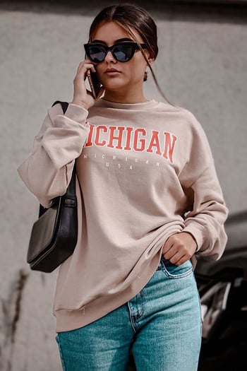 Mad Girls Beige Printed Women Sweatshirt MG785