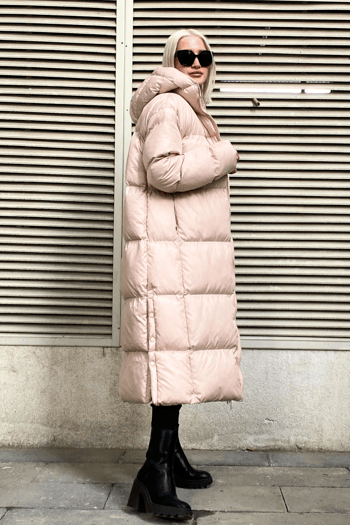 Mad Girls Beige Long Puffer Jacket MG1303