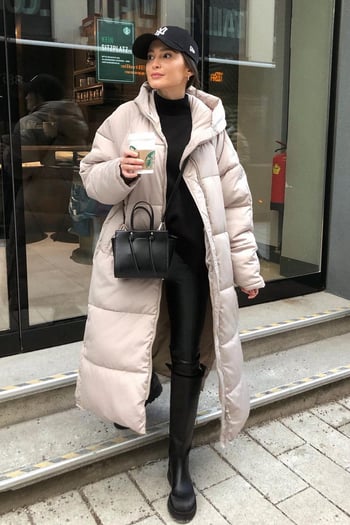 Mad Girls Beige Long Puffer Jacket MG1303