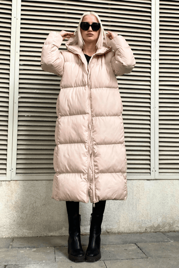 Mad Girls Beige Long Puffer Jacket MG1303