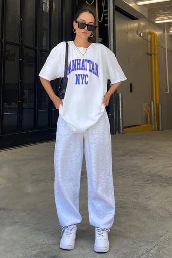Kadın Beyaz Baskılı Oversize T-shirt MG1231