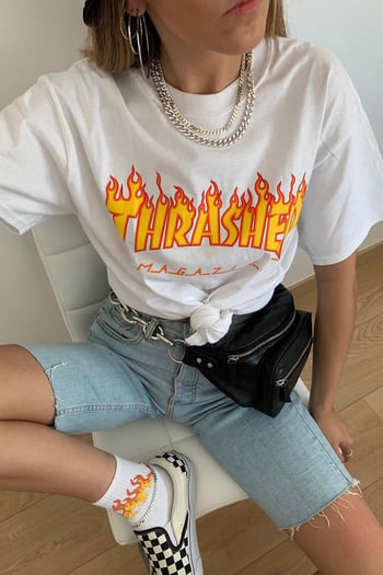 Kadın Beyaz Baskılı Oversize T-shirt MG1346