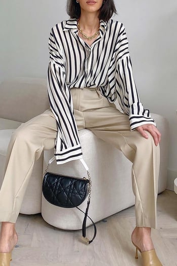 Mad Girls Beyaz Çizgili Gömlek MG1383