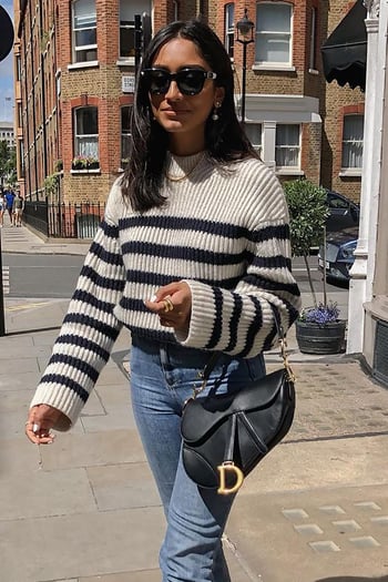 Mad Girls White Striped Sweater MG1298