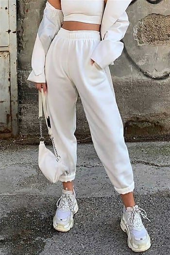 Mad Girls Oversize Elastic Cuffed White Sweatpants MG324