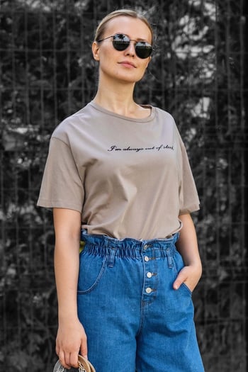 Mad Girls Camel Baskılı Tişört MG457