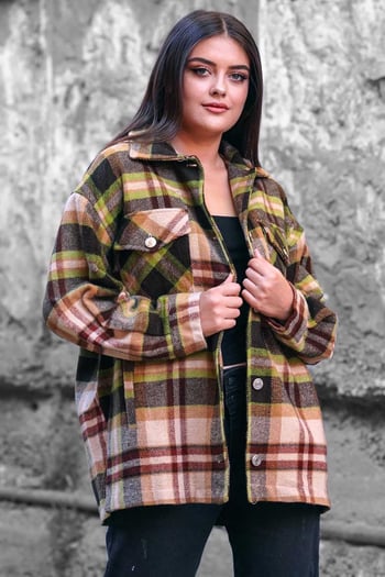 Mad Girls Camel Oversize Women Lumberjack Shirt MG042