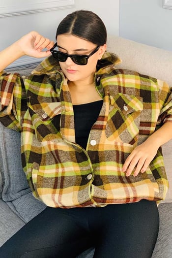 Mad Girls Camel Oversize Women Lumberjack Shirt MG042