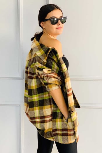 Mad Girls Camel Oversize Women Lumberjack Shirt MG042