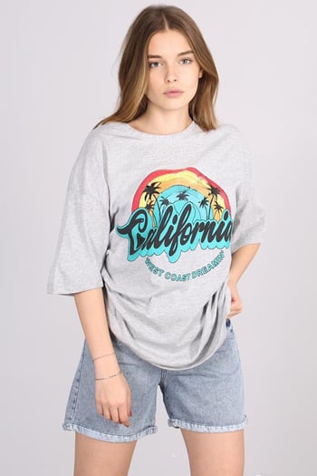 Mad Girls Gri Baskılı Tişört Mg1080