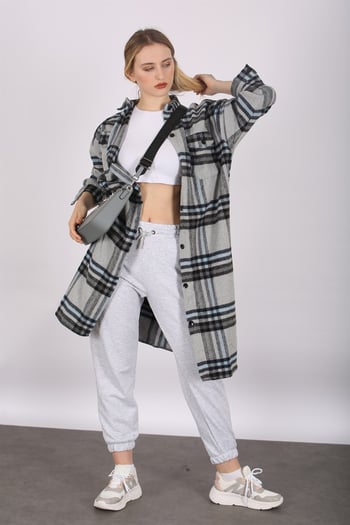 Mad Girls Gray Plaid Coat MG1234