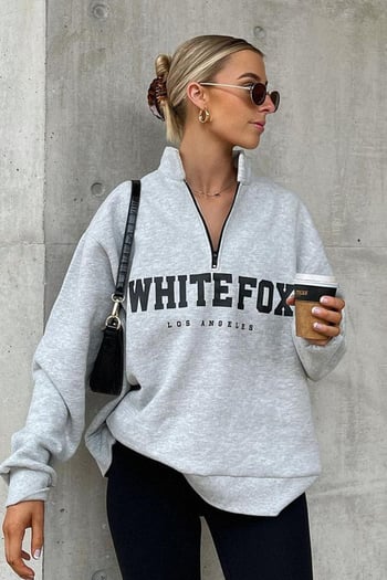 Mad Girls Light Gray Zip Sweatshirt Mg1246