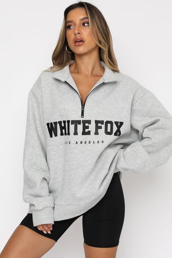 Mad Girls Light Gray Zip Sweatshirt Mg1246