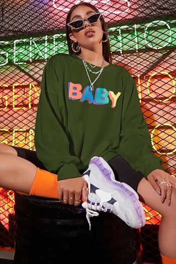 Mad Girls Haki Baby Baskılı Sweatshirt MG791