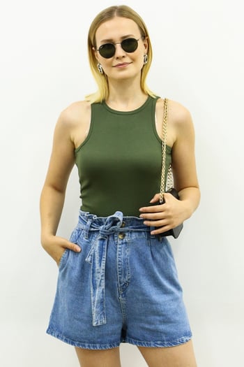 Mad Girls Mint Khaki Crop Top MG361