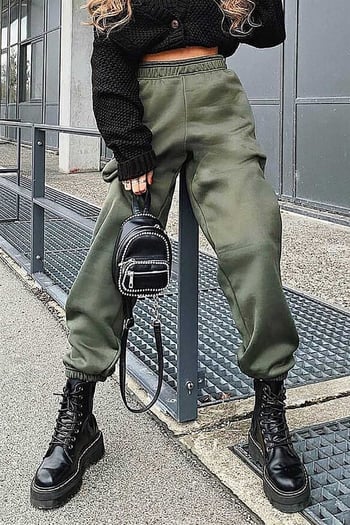 Mad Girls Haki Paça Lastikli Oversize Kadın Eşofman MG324
