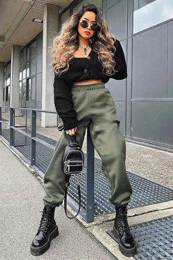 Mad Girls Haki Paça Lastikli Oversize Kadın Eşofman MG324