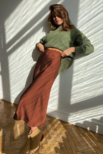 Brown Basic Satin Long Skirt MG1409
