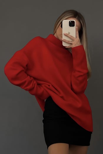 Mad Girls Kırmızı Balıkçı Yaka Kazak MG1252