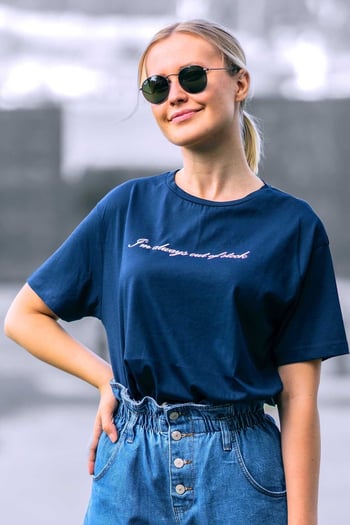 Mad Girls Lacivert Baskılı Tişört MG457