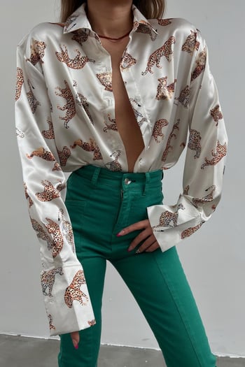 Mad Girls Ecru Designed Satin Shirt MG187