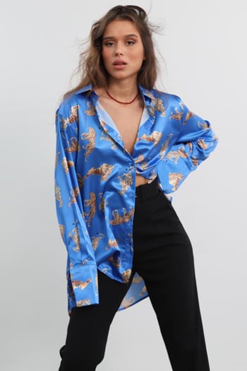 Mad Girls Blue Designed Satin Shirt MG187