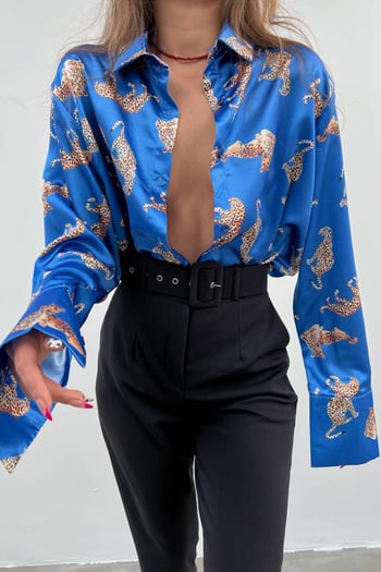 Mad Girls Blue Designed Satin Shirt MG187