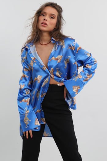 Mad Girls Blue Designed Satin Shirt MG187