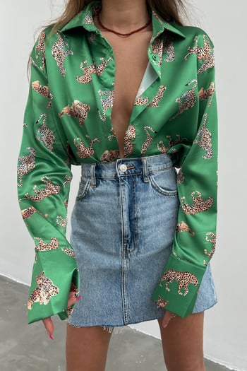 Mad Girls Green Designed Satin Shirt MG187