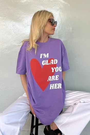 Mad Girls Lila Baskılı Tişört Mg1202