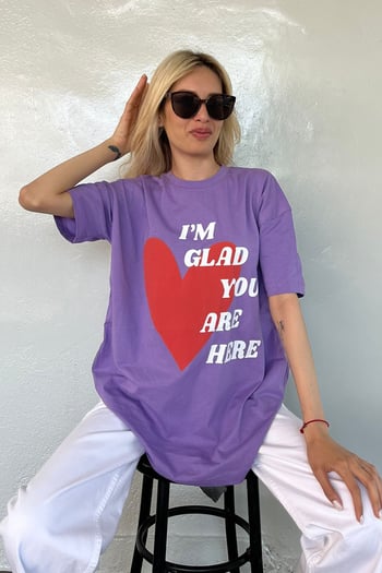 Mad Girls Lila Baskılı Tişört Mg1202