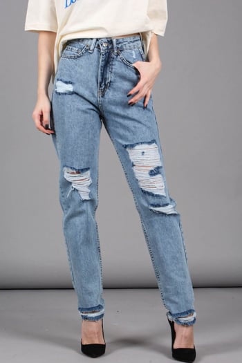 Mad Girls Ripped Blue Jeans Mom Wear MG1163