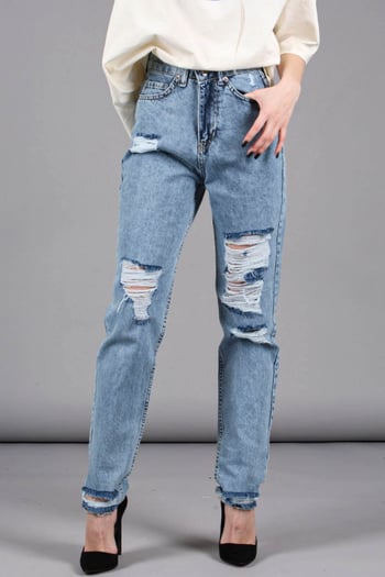 Mad Girls Ripped Blue Jeans Mom Wear MG1163