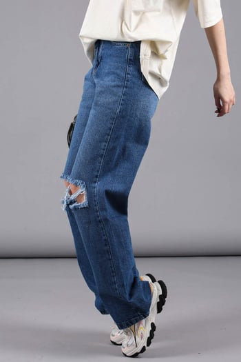 Mad Girls Straight Leg Ripped Blue Jeans Mg1153