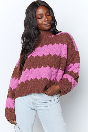 Pembe Desenli Oversize Kazak MG1205